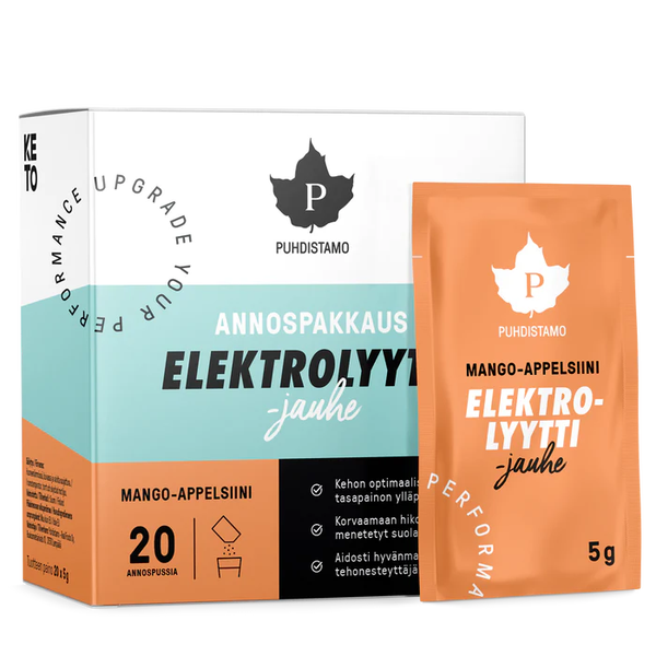 Puhdistamo | Elektrolyyttijauhe Mango-appelsiini - Annospussit 20 x 5 g
