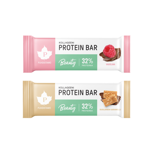 Kollageeni Protein Bar Vadelma & Suolainen Karamelli - 30 g + 30g
