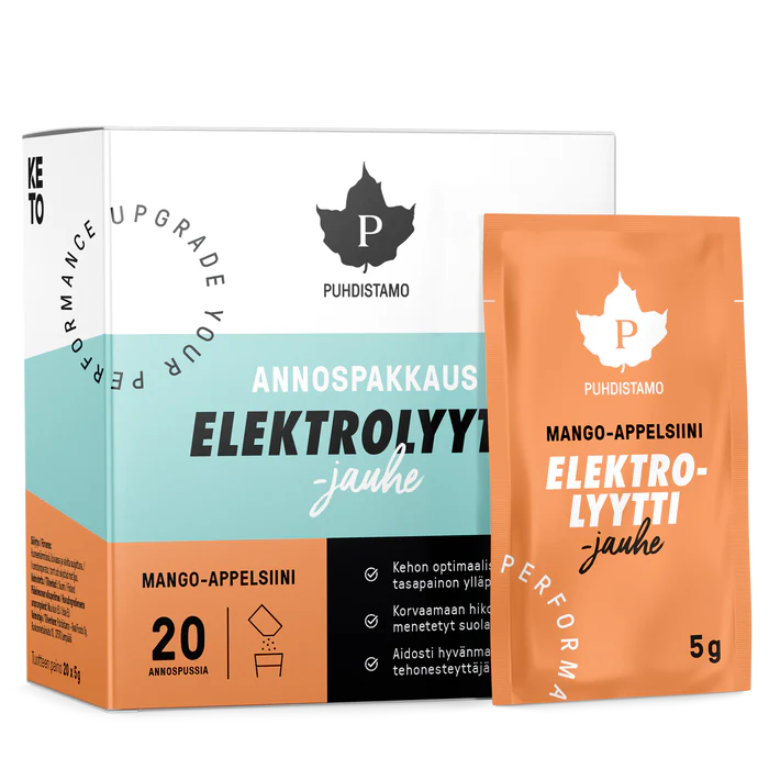 Puhdistamo | Elektrolyyttijauhe Mango-appelsiini - Annospussit 20 x 5 g