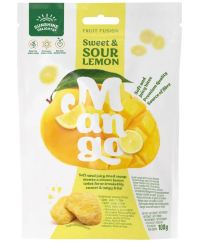 Sunshine Delights Fruit Fusion Sweet & Sour Lemon 100g kuivattu mango